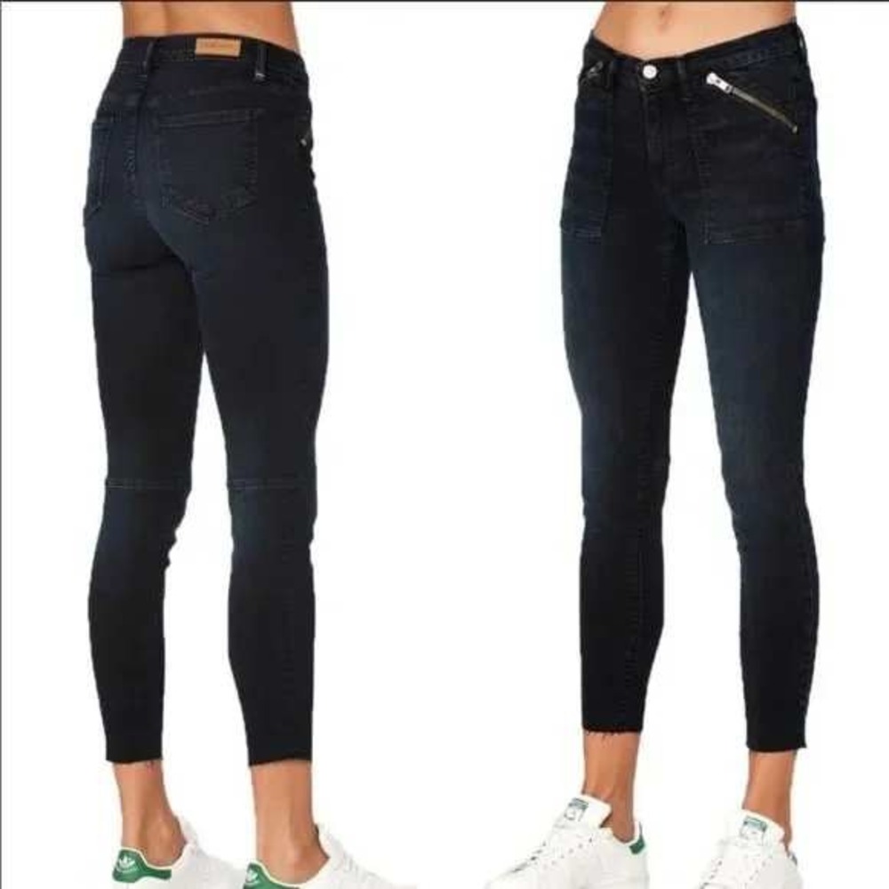 Etienne Marcel‎ Jeans Moto Skinny Jeans Zip Pockets Raw Hem 29 Bikercore Grunge